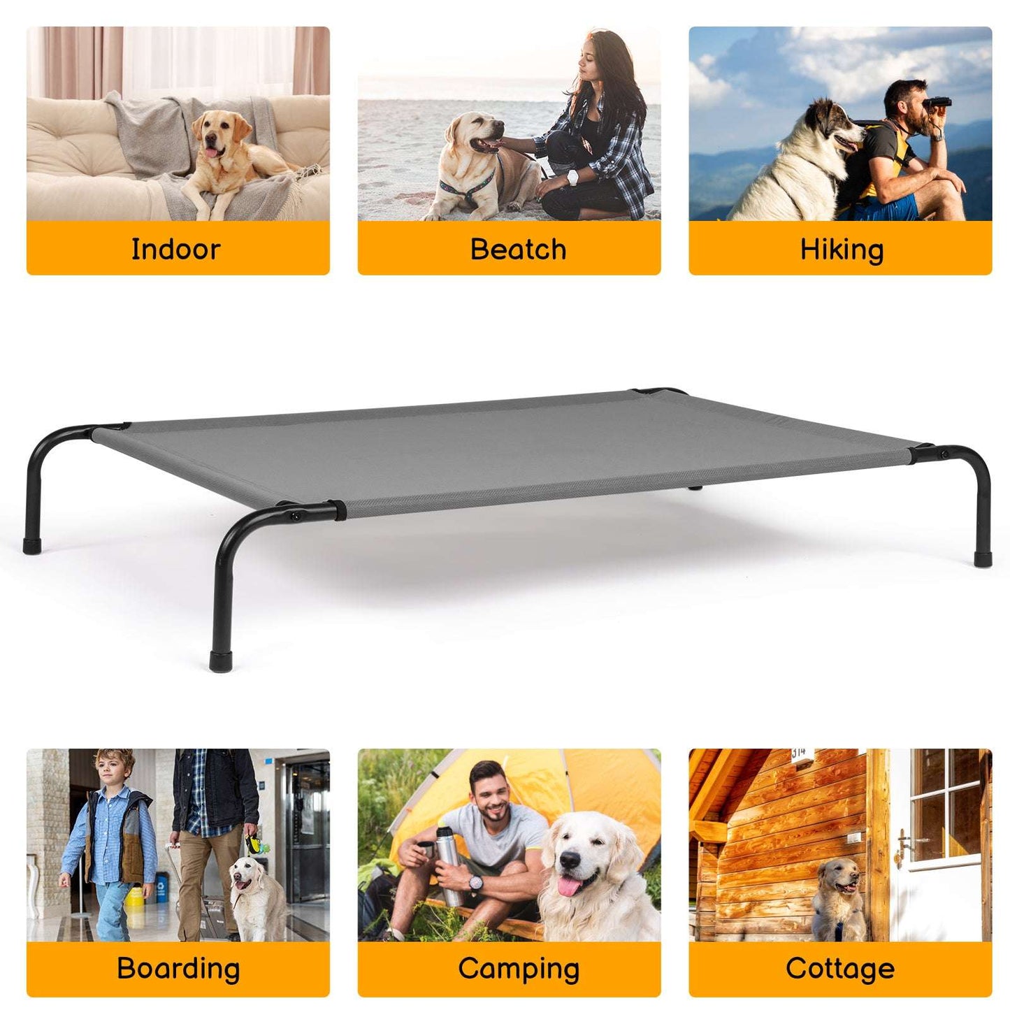 Large Elevated Dog Bed - Breathable Cooling Pet Cot for Large Dogs Up to 80lbs | Outdoor Indoor Raised Dog Bed with Steel Frame | 50" x 31" x 8"