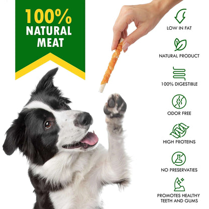Dog Sticks Wrapped With Chicken & Pet Natural Chew Treats Grain Free Organic Meat & Human Grade Dried Snacks In Bulk For Training Small & Large Dogs