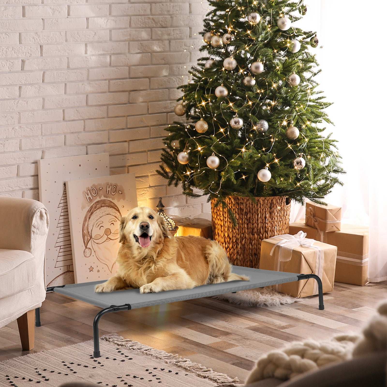 Large Elevated Dog Bed - Breathable Cooling Pet Cot for Large Dogs Up to 80lbs | Outdoor Indoor Raised Dog Bed with Steel Frame | 50" x 31" x 8"