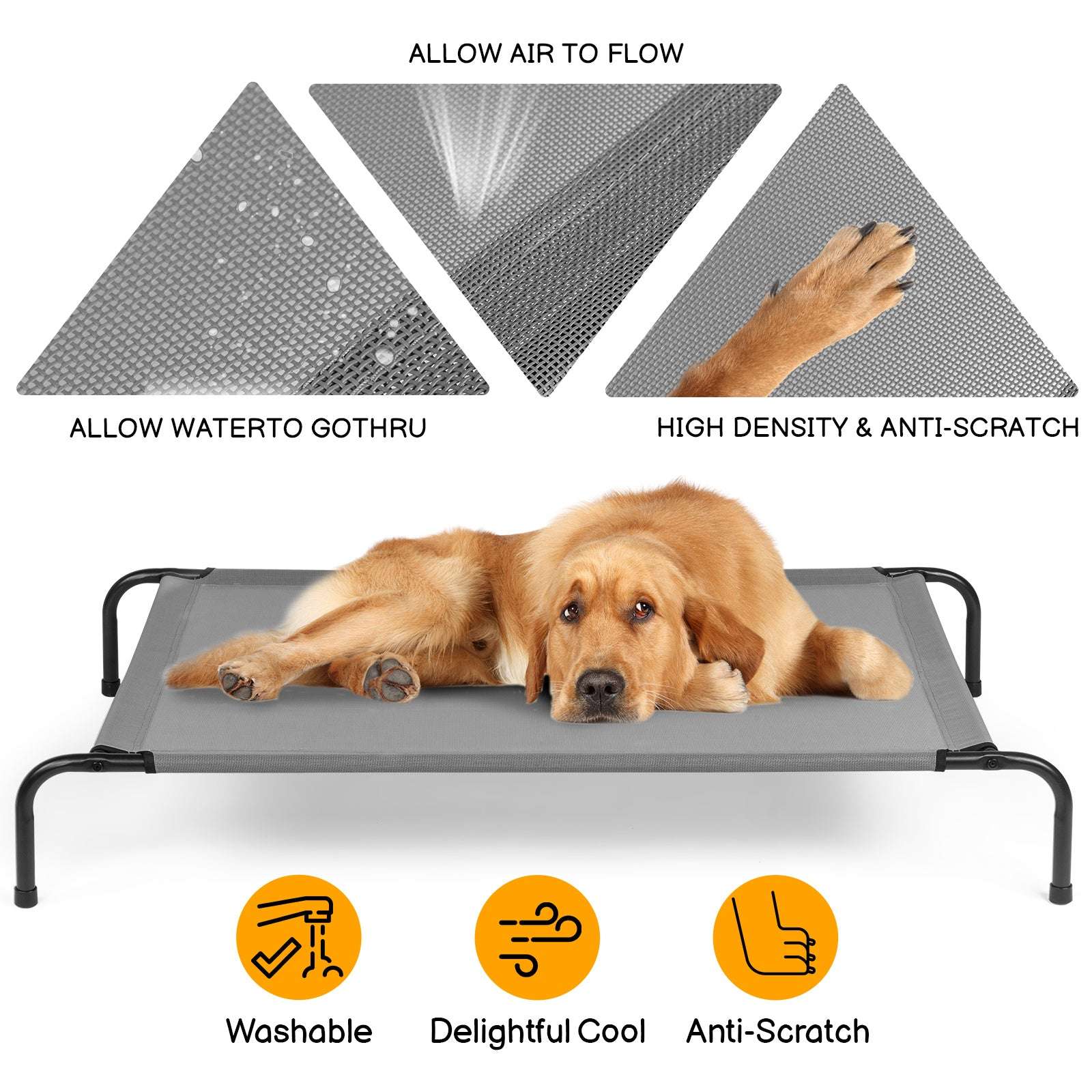 Large Elevated Dog Bed - Breathable Cooling Pet Cot for Large Dogs Up to 80lbs | Outdoor Indoor Raised Dog Bed with Steel Frame | 50" x 31" x 8"